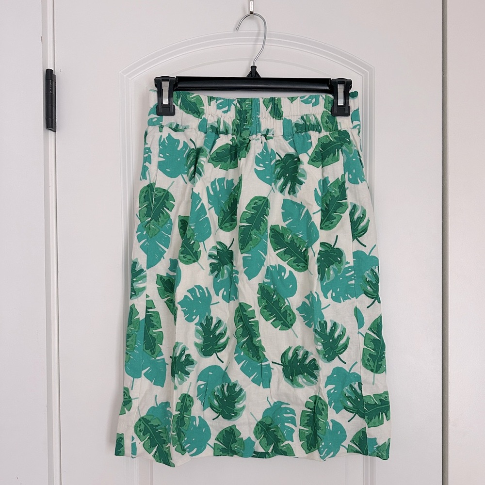 J.Crew Tropical Palm Leaf Mid Length XS Skirt w/Two Pockets NWT